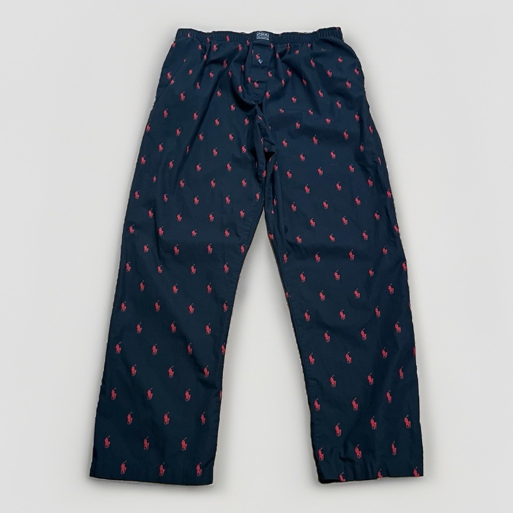 Polo Ralph Lauren Mens XL Pajama Lounge Pants Black Red Pony Logo Cotton Pockets